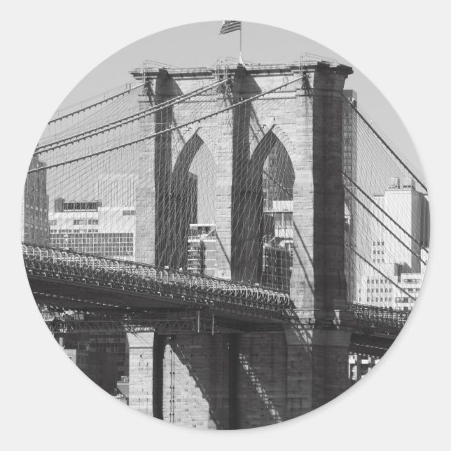 Brooklyn Bridge und Manhattan Skyline Runder Aufkleber (Vorderseite)