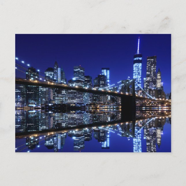 Brooklyn Bridge und The Statue of Liberty at Night Postkarte (Vorderseite)