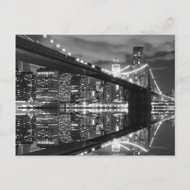 Brooklyn Bridge und The Statue of Liberty at Night Postkarte (Vorderseite)