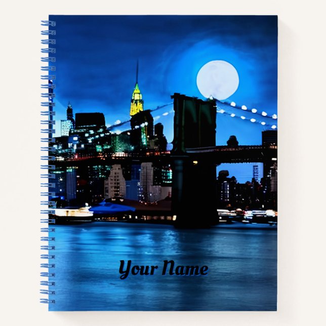 Brooklyn Bridge Under a Full Moon Journal Notizbuch (Vorderseite)