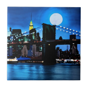 Brooklyn Bridge unter einem Vollmond Fliese