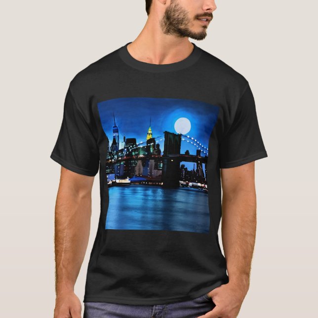 Brooklyn Bridge unter einem Vollmond T-Shirt (Vorderseite)