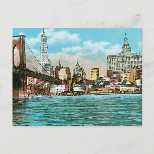 Brooklyn Bridge, Woolworth und Municipal... Postkarte (Vorderseite)