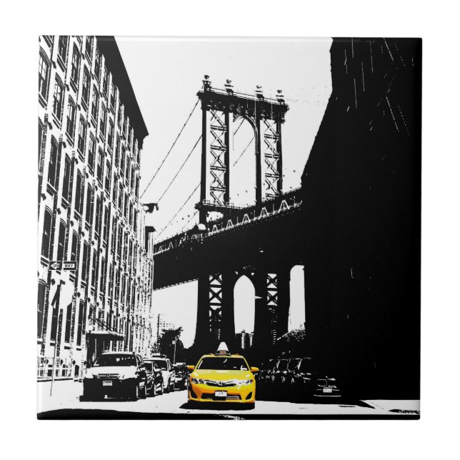 Brooklyn Bridge Yellow Taxi New York City Ny Nyc Fliese (Vorderseite)