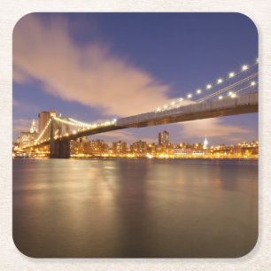 Brooklyn-Brücke und Manhattan nachts Rechteckiger Pappuntersetzer