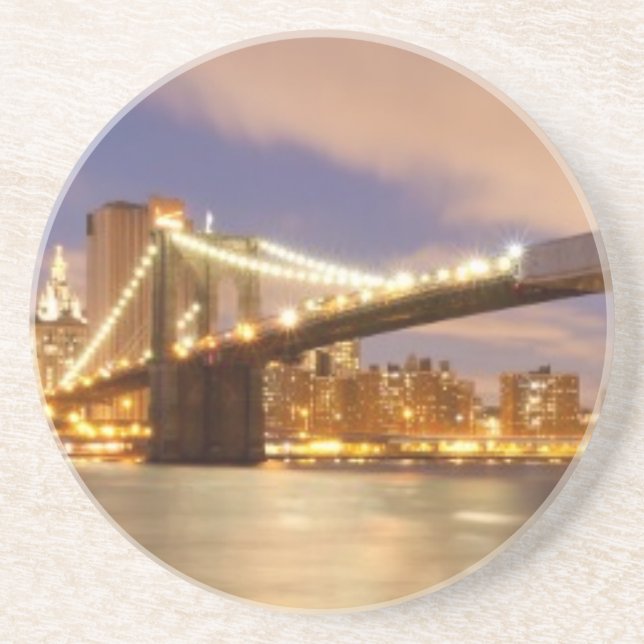 Brooklyn-Brücke und Manhattan nachts Sandstein Untersetzer (Vorne)