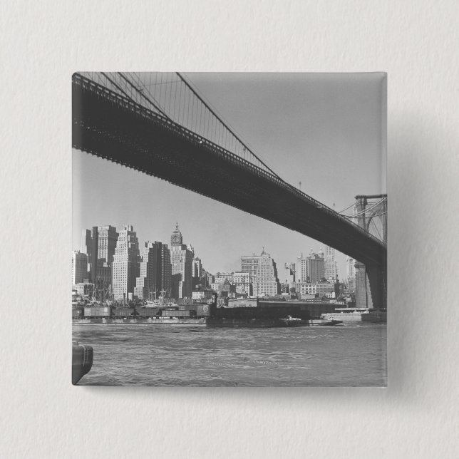 Brooklyn-Brücken- und Manhattan-Skyline New York Button (Vorderseite)