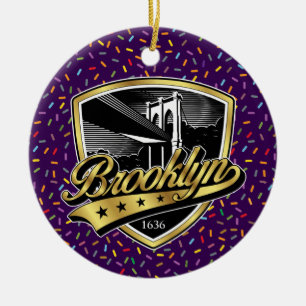Brooklyn Gold Swoosh Logo Design Keramik Ornament
