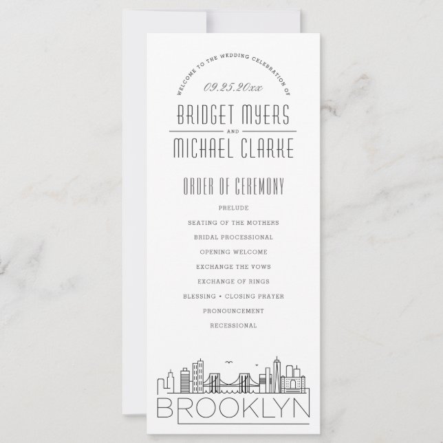 Brooklyn | Modernes Hochzeitsprogramm für Deko Einladung (Vorderseite)