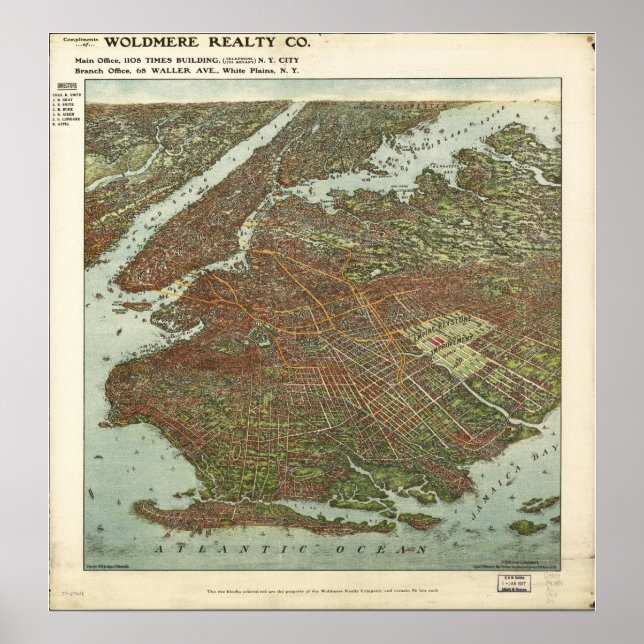 Brooklyn New York 1908 Antique Panoramic Karte Poster (Vorne)