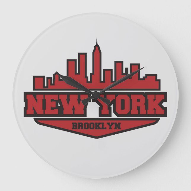 Brooklyn New York | Blockstiftschrift Große Wanduhr (Vorderseite)
