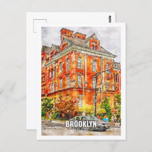 Brooklyn New York Famous Travel Watercolor Sketch Postkarte