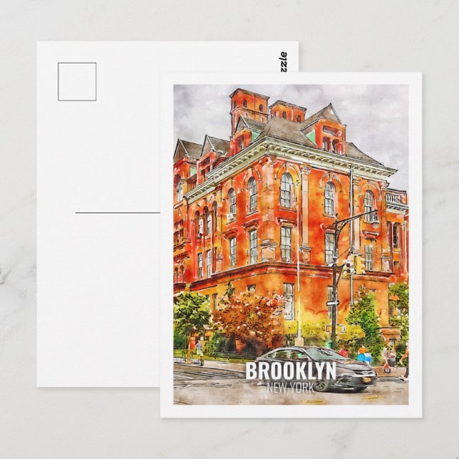 Brooklyn New York Famous Travel Watercolor Sketch Postkarte (Vorne/Hinten)