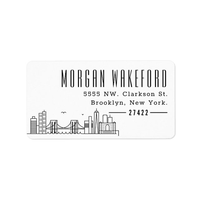 Brooklyn, New York Modern Deko Skyline Large Adressaufkleber (Vorne)