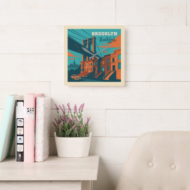 Brooklyn New York Quadratische Wanduhr (Lesesaal)