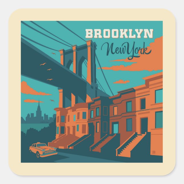 Brooklyn New York Quadratischer Aufkleber (Vorderseite)