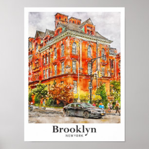 Brooklyn New York Reise Wasserfarbe Handgezeichnet Poster