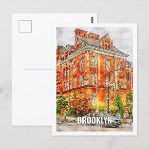 Brooklyn New York Reiseort Wasserfarbe Postkarte