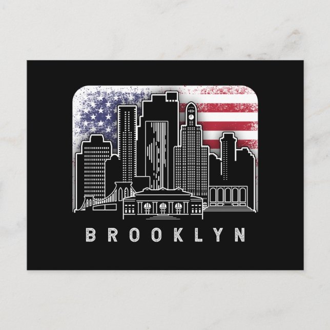 Brooklyn New York Skyline American Flag Postkarte (Vorderseite)