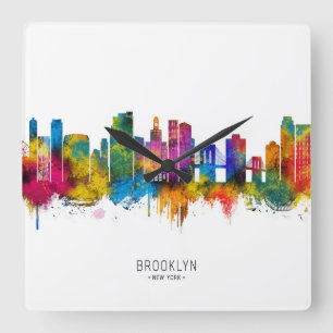 Brooklyn New York Skyline Quadratische Wanduhr