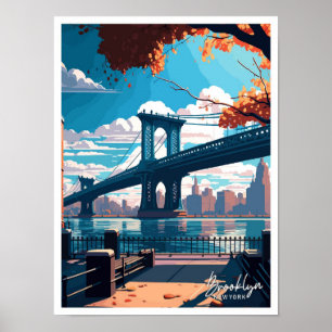 Brooklyn New York Travel Vintag Illustration Poster
