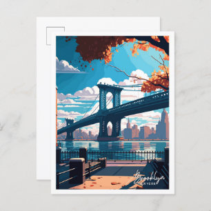 Brooklyn New York Travel Vintag Illustration Postkarte