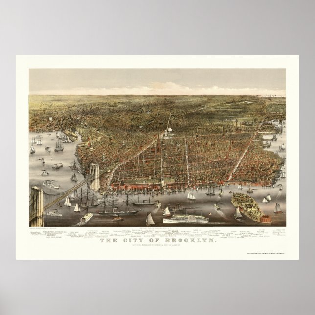 Brooklyn, NY Panoramic Map - 1879 Poster (Vorne)