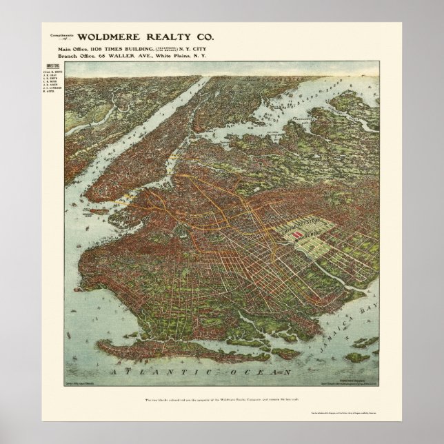 Brooklyn, NY Panoramic Map - 1908 Poster (Vorne)