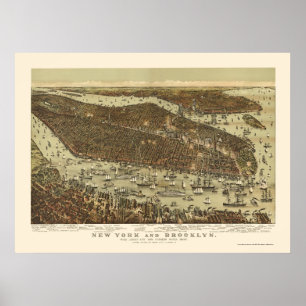 Brooklyn, NY panoramische Karte - 1892 Poster
