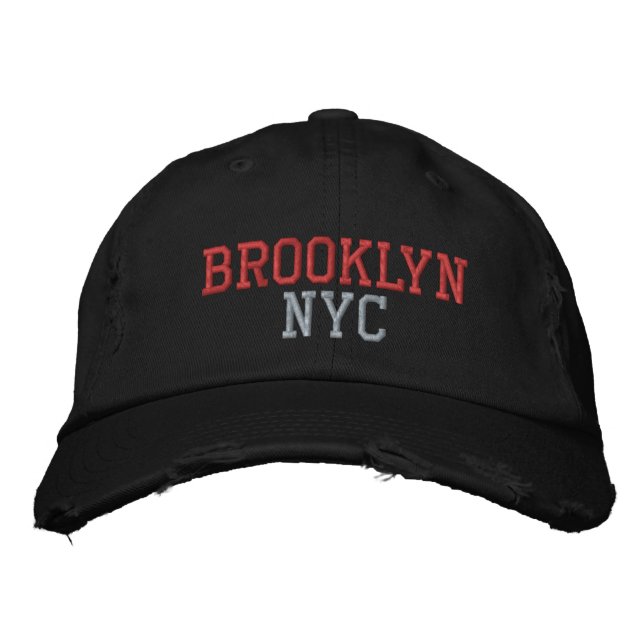BROOKLYN NYC Pink und Vintager Schwarz-Stil Bestickte Baseballkappe (Vorderseite)