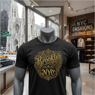 Brooklyn NYC verzierte Gold-Filigran-Typografie-Ku T-Shirt