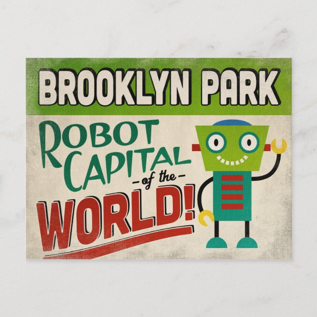 Brooklyn Park Minnesota Robot - Funny Vintag Postkarte (Vorderseite)
