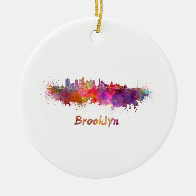 Brooklyn skyline im Watercolor Keramikornament (Vorne)