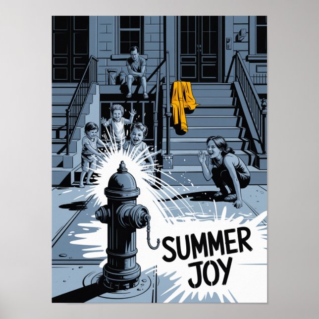 Brooklyn Sommerfreude Hydrant Kunst Poster (Vorne)