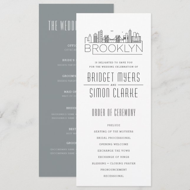 Brooklyn stilisierte Skyline | Hochzeitsprogramm Einladung (Vorne/Hinten)