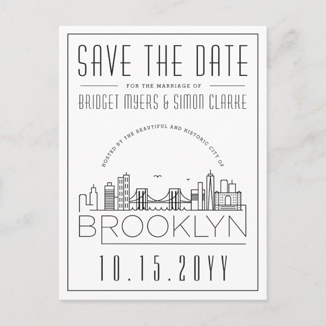 Brooklyn Wedding | Stilisierte Skyline Save the Da Postkarte (Vorderseite)