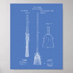 Broom Attachment 1886 Patent Art Blueprint Poster