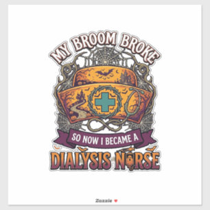 Broom Brach Dialyse Krankenschwester Halloween Kap Aufkleber