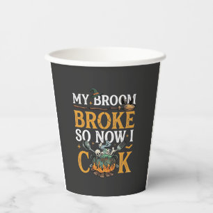 Broom Brach Halloween-Kessel Schädel Schwarze Katz Pappbecher