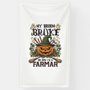 Broom Broke Farmar Halloween-Kürbis-Hexenhut Gho Banner