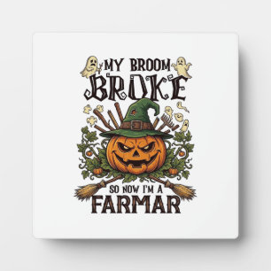 Broom Broke Farmar Halloween-Kürbis-Hexenhut Gho Fotoplatte