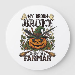 Broom Broke Farmar Halloween-Kürbis-Hexenhut Gho Große Wanduhr