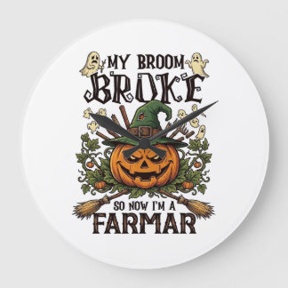 Broom Broke Farmar Halloween-Kürbis-Hexenhut Gho Große Wanduhr