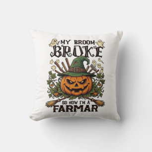 Broom Broke Farmar Halloween-Kürbis-Hexenhut Gho Kissen
