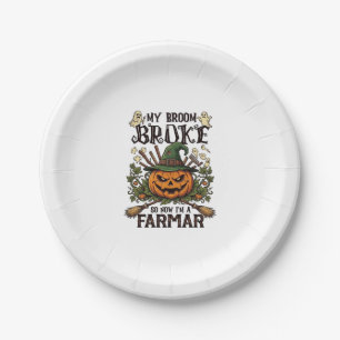 Broom Broke Farmar Halloween-Kürbis-Hexenhut Gho Pappteller
