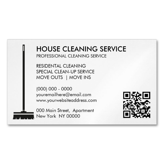 Broom Janitorial Cleaner einfacher Qr-Code Magnetische Visitenkarte (Vorderseite)
