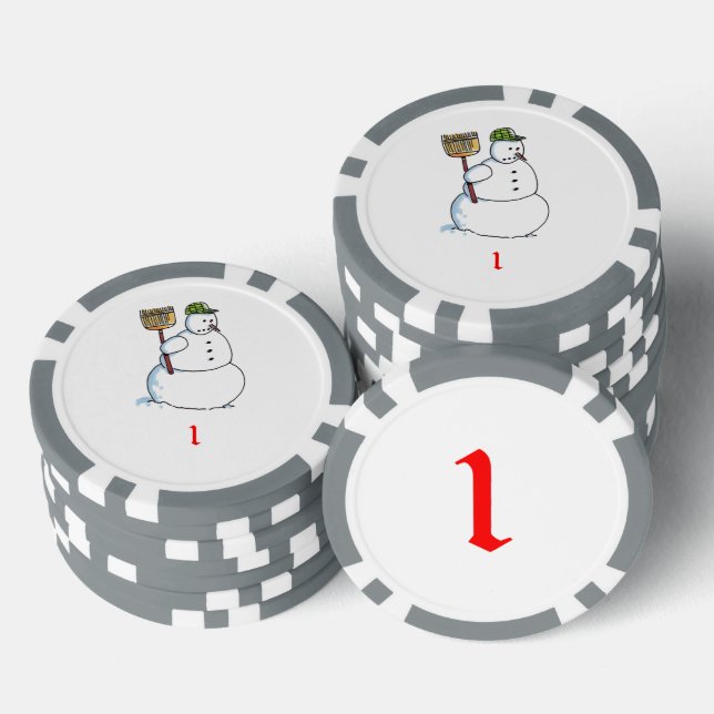 Broom Snowman grau 1 gestreifter Poker Chip (Stapel)