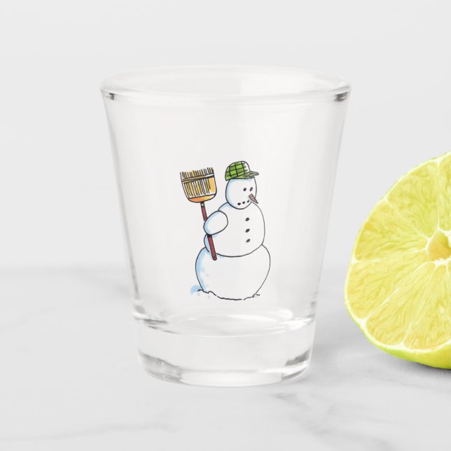 Broom Snowman Klarglas Schnapsglas (Vorderseite)