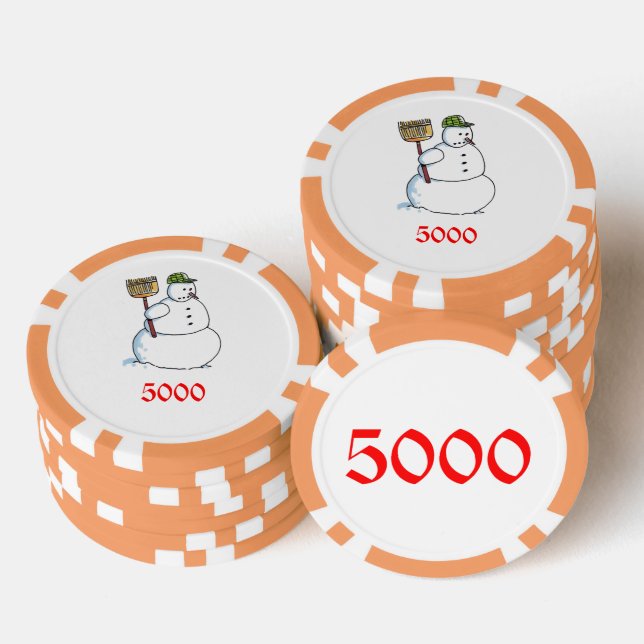 Broom Snowman Orange 5000 gestreifter Poker Chip (Stapel)