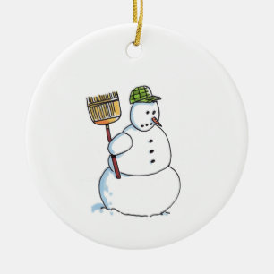 Broom Snowman weiße Keramik Weihnachtsschmuck